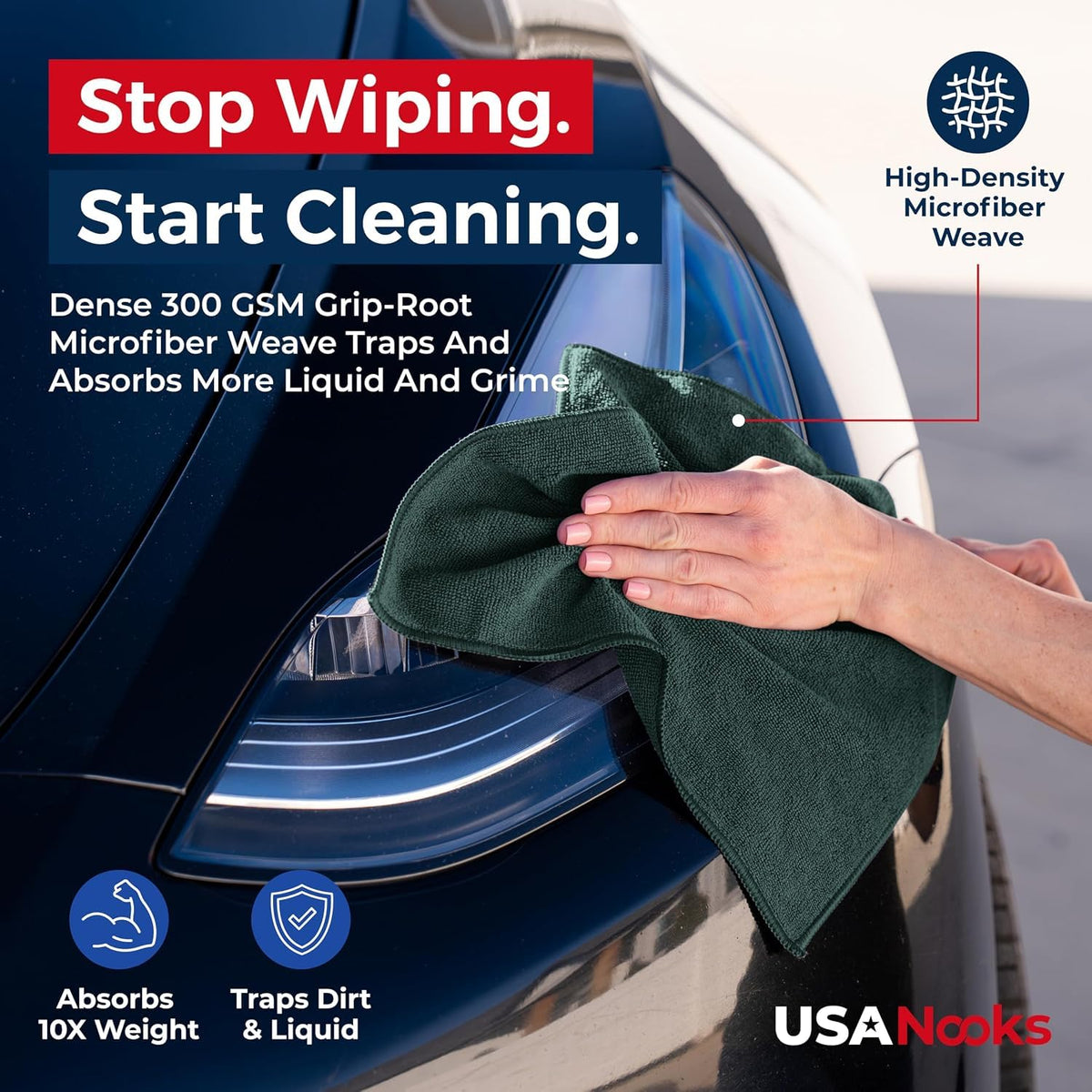 USANOOKS Microfiber Cleaning Cloth Grey - 12 Pcs (12.5"x12.5") - High Performance - 1200 Washes, Ultra Absorbent Microfiber Towel Weave Grime & Liquid for Streak-Free Mirror Shine - Car Washing Cloth