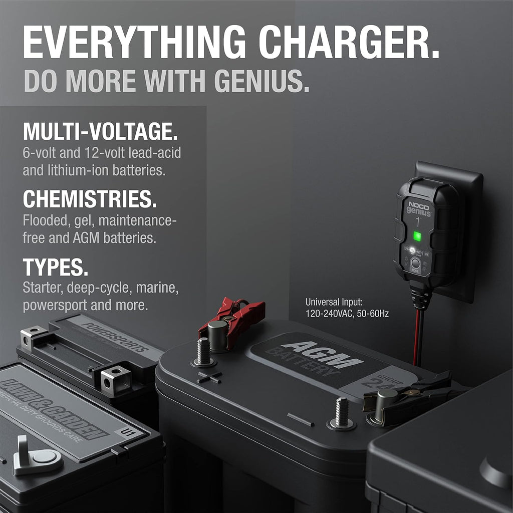 NOCO GENIUS1 1A 6/12V Smart Battery Charger, Trickle Charger & Maintainer