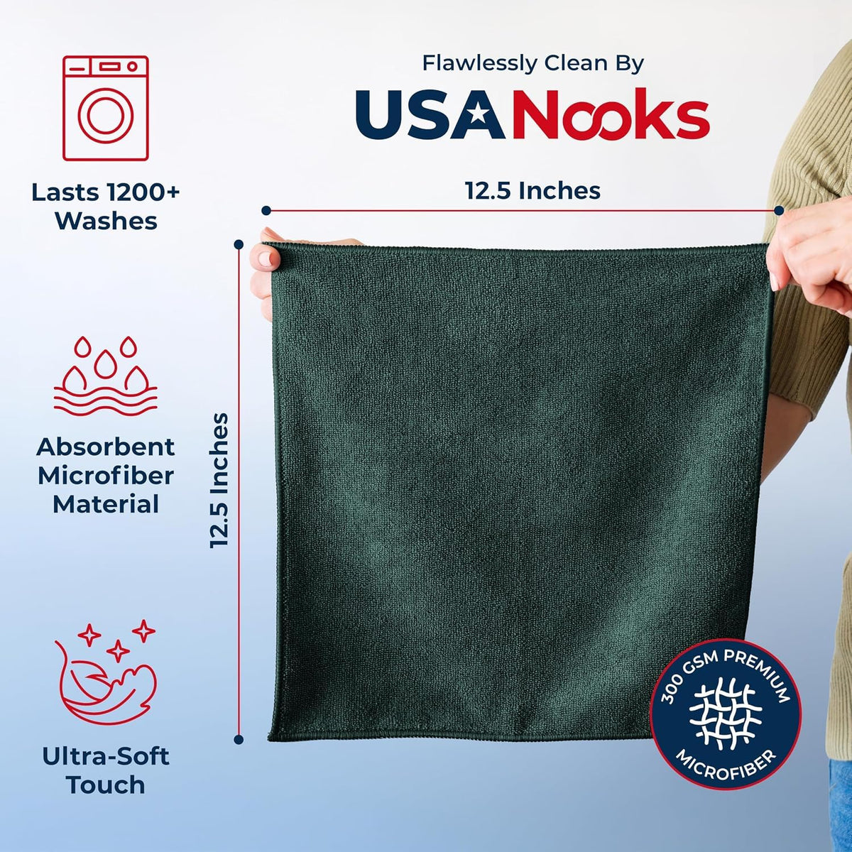 USANOOKS Microfiber Cleaning Cloth Grey - 12 Pcs (12.5"x12.5") - High Performance - 1200 Washes, Ultra Absorbent Microfiber Towel Weave Grime & Liquid for Streak-Free Mirror Shine - Car Washing Cloth