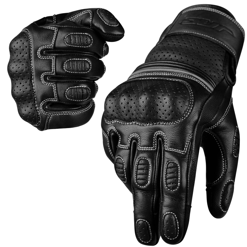 Ninja Leather Motorcycle Gloves with Black/Brown Knuckle Protection