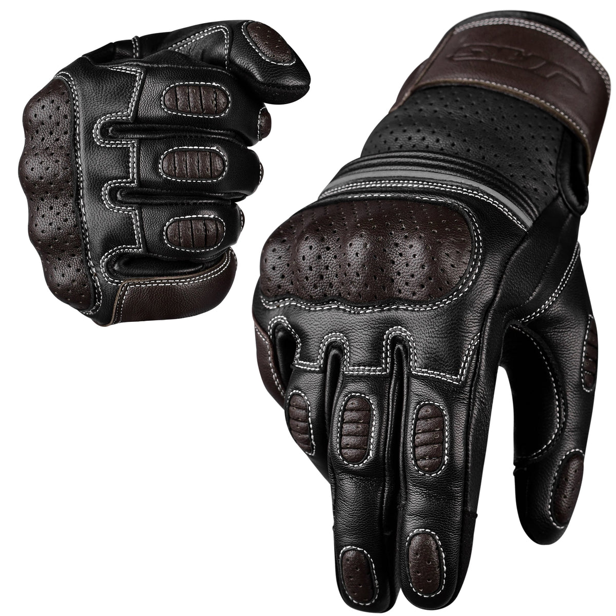 Ninja Leather Motorcycle Gloves with Black/Brown Knuckle Protection