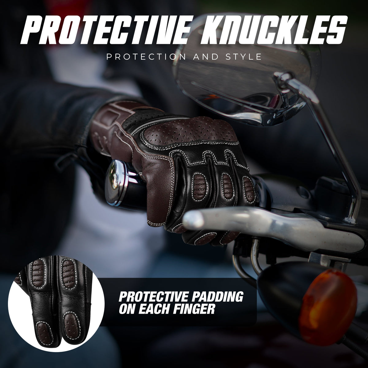 Ninja Leather Motorcycle Gloves with Black/Brown Knuckle Protection
