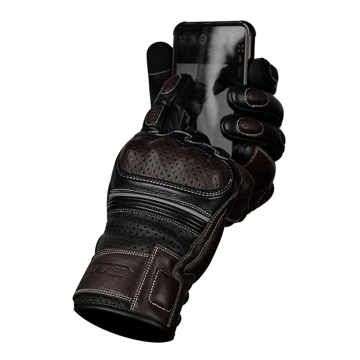 Ninja Leather Motorcycle Gloves with Black/Brown Knuckle Protection