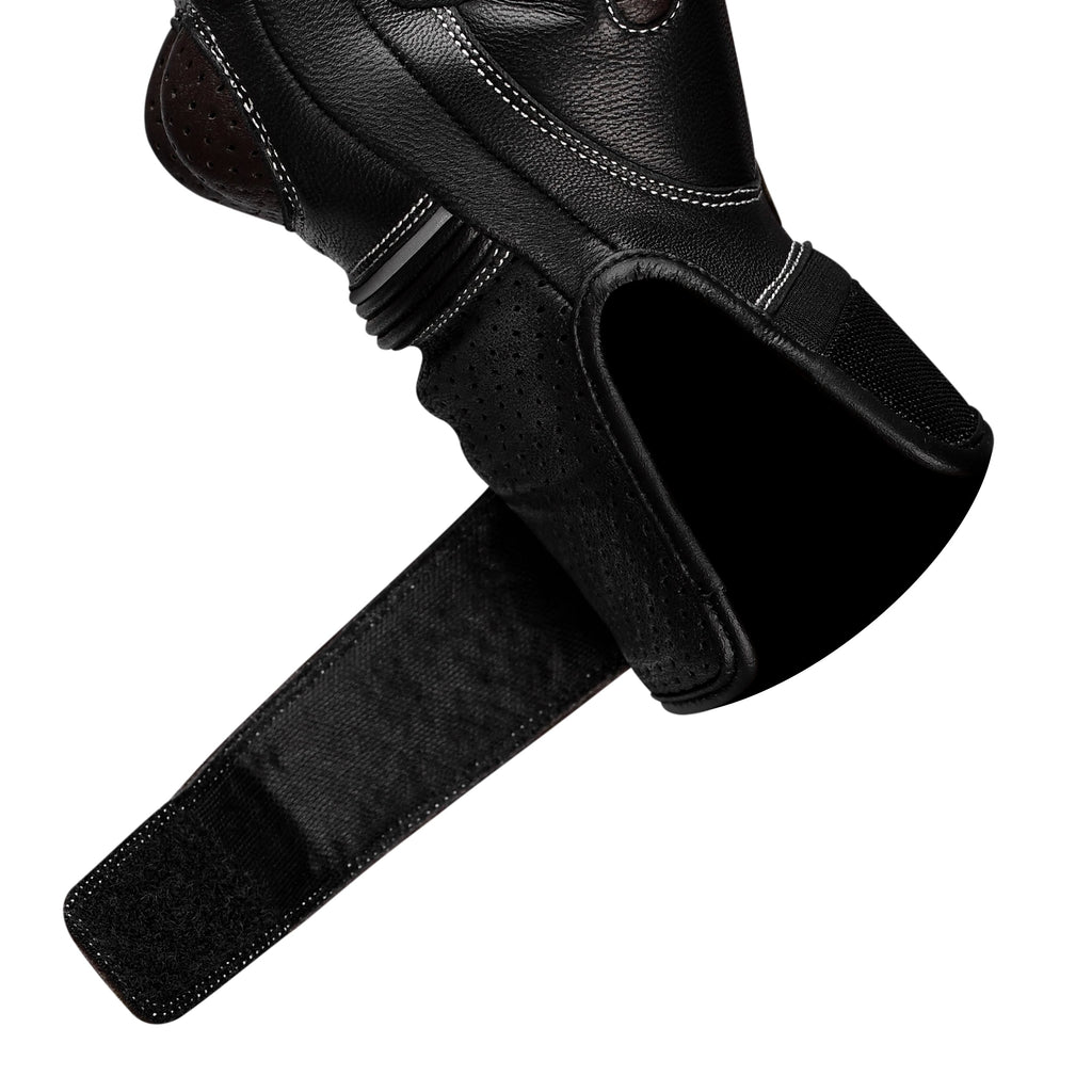 Ninja Leather Motorcycle Gloves with Black/Brown Knuckle Protection
