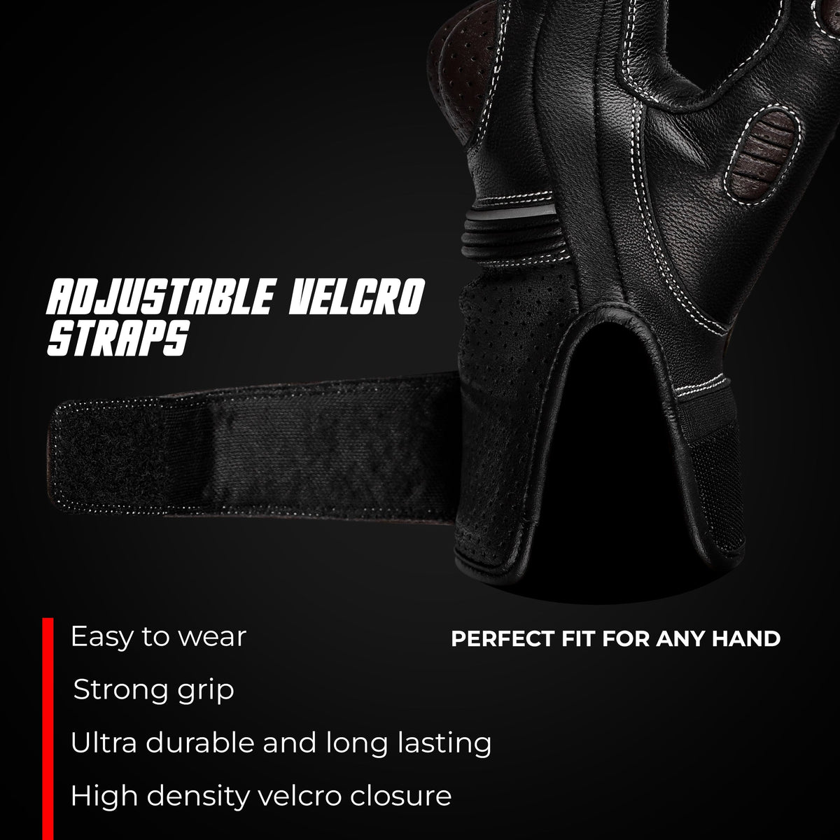 Ninja Leather Motorcycle Gloves with Black/Brown Knuckle Protection